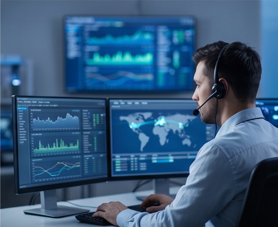 An engineer watching monitoring dashboards